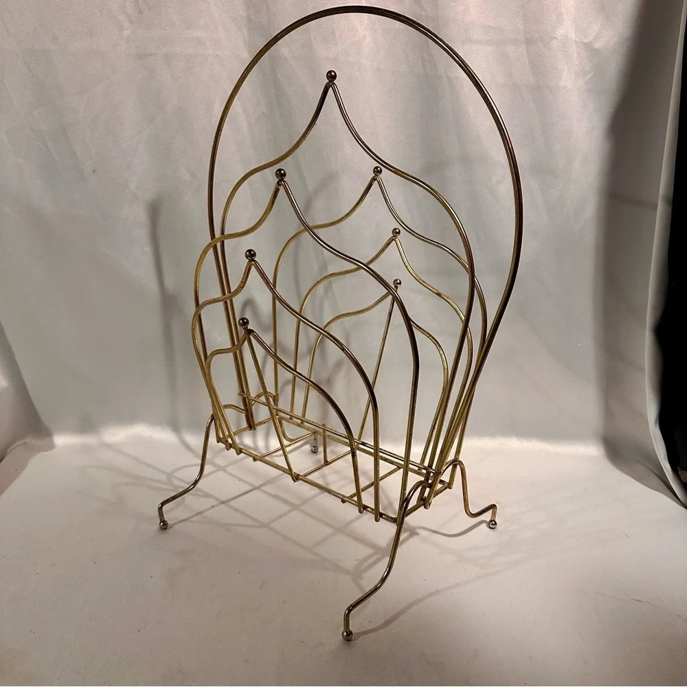 Vintage Brass Metal Magazine Rack